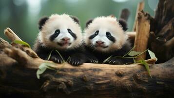 photo de fondant deux pandas avec un accentuation sur expression de l'amour. génératif ai