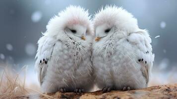 photo de fondant deux neigeux chouettes avec un accentuation sur expression de l'amour. génératif ai