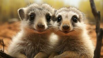 photo de fondant deux suricates avec un accentuation sur expression de l'amour. génératif ai