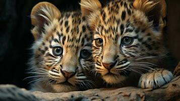 photo de fondant deux léopards avec un accentuation sur expression de l'amour. génératif ai