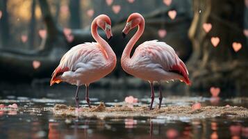 photo de fondant deux flamants roses avec un accentuation sur expression de l'amour. génératif ai