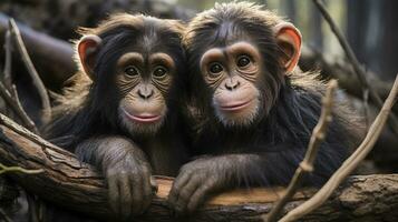 photo de fondant deux chimpanzés avec un accentuation sur expression de l'amour. génératif ai