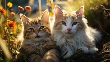 photo de fondant deux chats avec un accentuation sur expression de l'amour. génératif ai