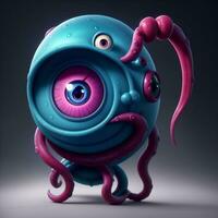 3d illustration de tentaculaire œil monstre ai génératif photo