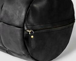 artisanal noir cuir traversin oreiller avec Zip *: français attache photo