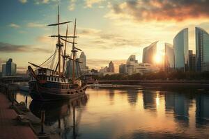 Sydney horizon à coucher de soleil, buenos aires, puerto madero à nuit, ai généré photo