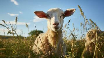 la prairie doux grignoteuse. fermer de pâturage mouton. génératif ai photo