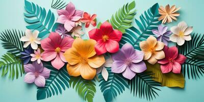 coloré papier tropical fleurit. ai génératif. photo