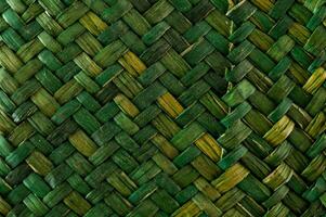 une proche en haut de une tissé panier avec vert et Jaune photo