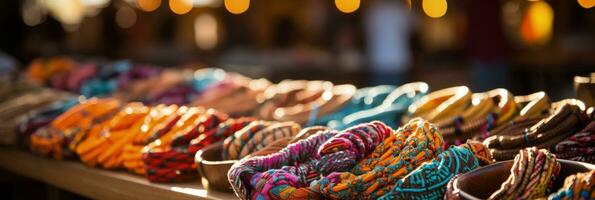 africain vacances marché éclatement avec complexe textile motifs et coloré artisanat photo