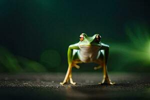 une grenouille est permanent sur ses de derrière jambes. généré par ai photo