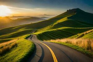 le route à le le coucher du soleil. généré par ai photo