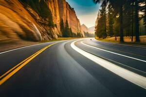 une voiture conduite sur une Autoroute avec mouvement se brouiller. généré par ai photo