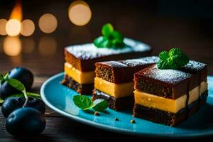 une pièce de Chocolat gâteau avec une Cerise sur Haut. généré par ai photo