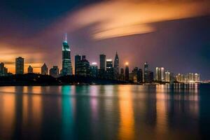 le Chicago horizon à nuit. généré par ai photo