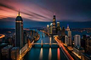 le Chicago horizon à nuit. généré par ai photo