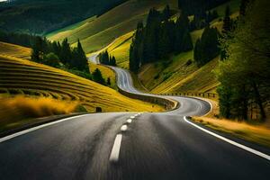 une longue enroulement route dans le montagnes. généré par ai photo