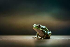 une grenouille séance sur une en bois tableau. généré par ai photo