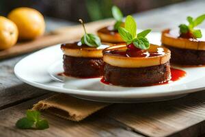 petit desserts sur une assiette avec certains fruit. généré par ai photo