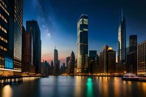 le Chicago horizon à crépuscule. généré par ai photo