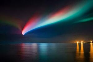 le aurore borealis est vu dans le ciel plus de l'eau. généré par ai photo