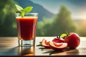 une verre de jus avec une tranche de fruit sur une tableau. généré par ai photo