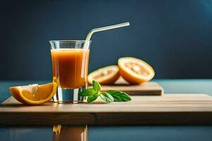 Orange jus dans une verre avec une paille. généré par ai photo