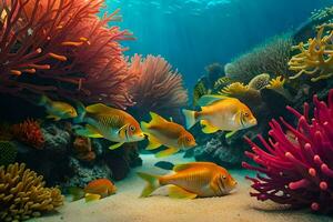 poisson nager dans le océan avec corail récifs. généré par ai photo