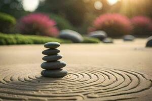 une Zen jardin avec des pierres et une labyrinthe. généré par ai photo