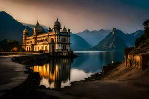 le magnifique palais dans le milieu de le lac. généré par ai photo