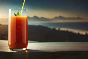 une verre de Orange jus avec une paille. généré par ai photo