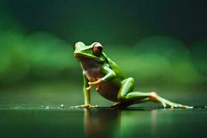 une grenouille est séance sur le sol avec ses jambes diffuser. généré par ai photo