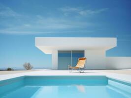 nager bassin et pelouse chaise près moderne blanc villa ai génératif photo