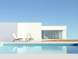 nager bassin et pelouse chaise près moderne blanc villa ai génératif photo