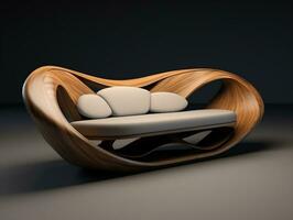 3d modèle de une moderne canapé fabriqué de bois ai génératif photo