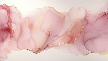 pastel rose liquide aquarelle Contexte avec d'or des fissures pour mariage invitations. ai généré photo