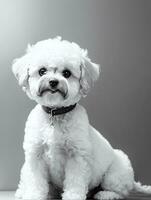 content chien bichon frise noir et blanc monochrome photo dans studio éclairage