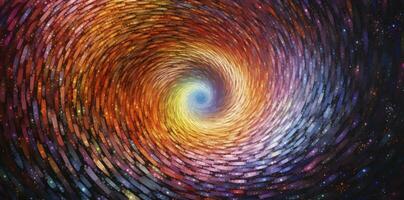 éclectique spirale galaxie La peinture avec une dispersion de diverse couleurs. ai généré photo