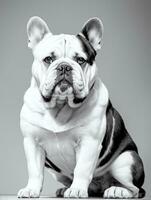 content chien bouledogue noir et blanc monochrome photo dans studio éclairage