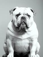 content chien bouledogue noir et blanc monochrome photo dans studio éclairage