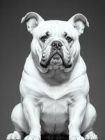 content chien bouledogue noir et blanc monochrome photo dans studio éclairage