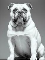 content chien bouledogue noir et blanc monochrome photo dans studio éclairage