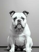 content chien bouledogue noir et blanc monochrome photo dans studio éclairage