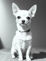 content chihuahua chien noir et blanc monochrome photo dans studio éclairage