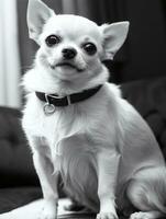 content chihuahua chien noir et blanc monochrome photo dans studio éclairage