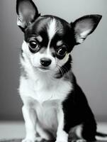 content chihuahua chien noir et blanc monochrome photo dans studio éclairage