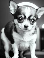 content chihuahua chien noir et blanc monochrome photo dans studio éclairage