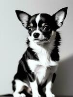 content chihuahua chien noir et blanc monochrome photo dans studio éclairage