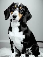 content teckel chien noir et blanc monochrome photo dans studio éclairage