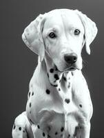 content dalmatien chien noir et blanc monochrome photo dans studio éclairage